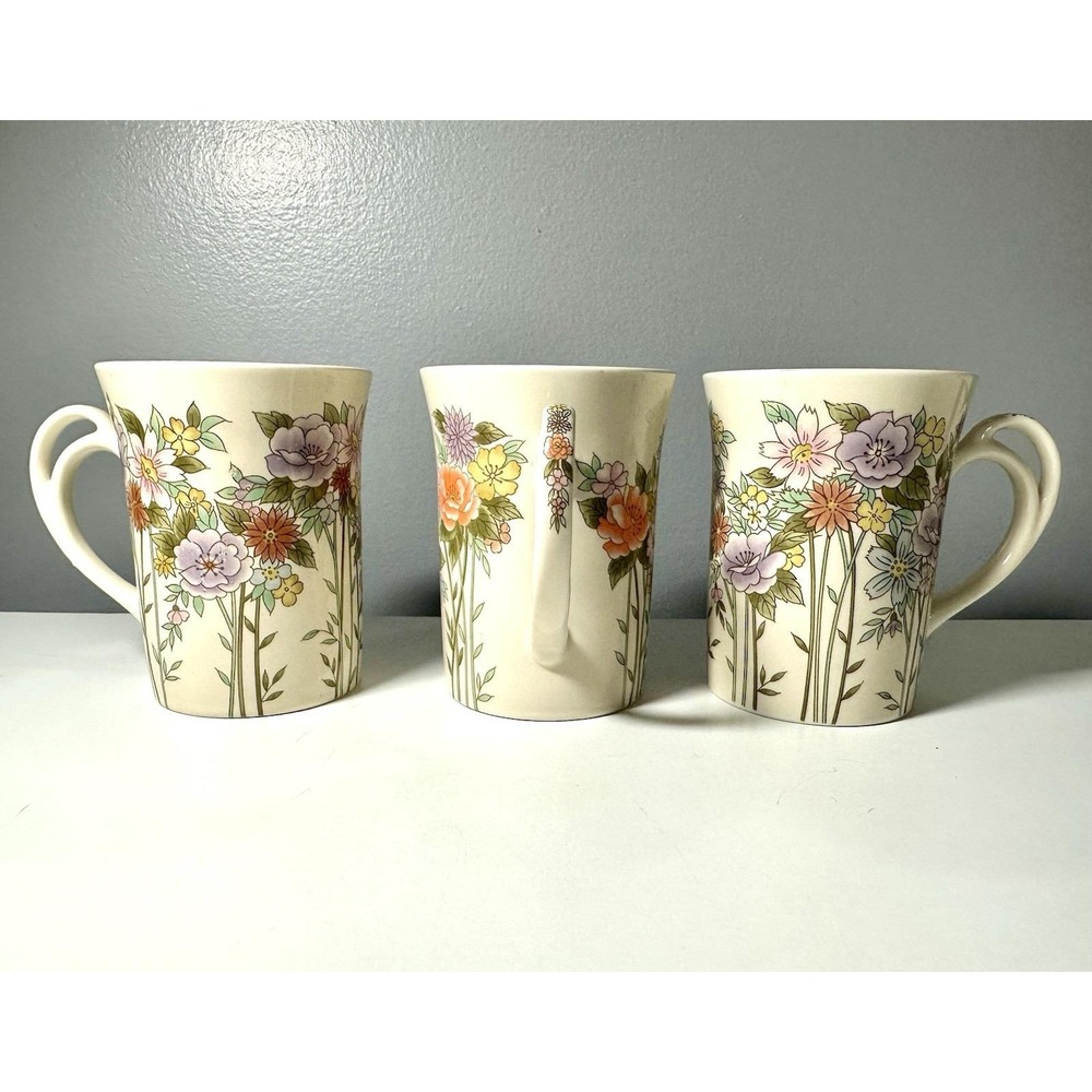 Vintage Japanese Floral Wildflower Coffee Cups set of 3 Botanical Cottagecore